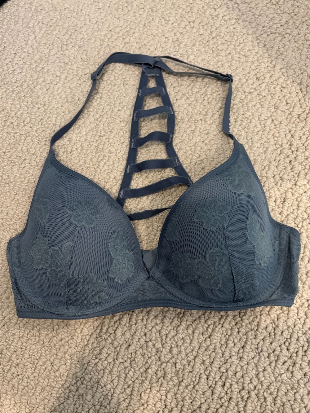 PINK Victoria's Secret Blue Floral Lace Ladder-Back Bra